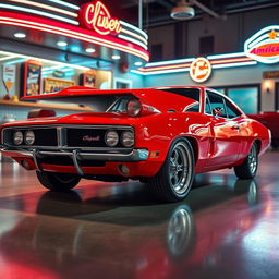 A striking combination of a red Dodge Charger and an Opala, showcasing the muscle of the Charger with the vintage elegance of the Opala