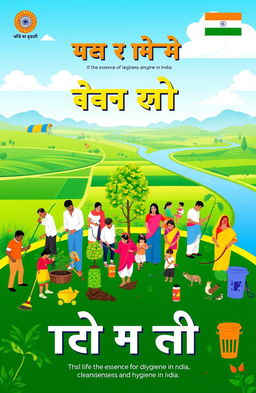 A vibrant and motivational poster for a project named 'स्वच्छ भारत अभियानः', showcasing the essence of cleanliness and hygiene in India