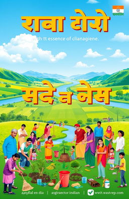 A vibrant and motivational poster for a project named 'स्वच्छ भारत अभियानः', showcasing the essence of cleanliness and hygiene in India