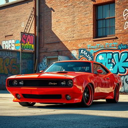 An eye-catching design that merges a Dodge Charger in striking Barracuda red with the classic Opala, highlighting the muscular stance of the Charger intertwined with the sleek, vintage lines of the Opala