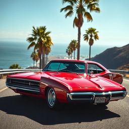 A captivating blend of a Dodge Charger in Barracuda red and a classic Opala, creatively merging the sleek, muscular design of the Charger with the vintage charm of the Opala