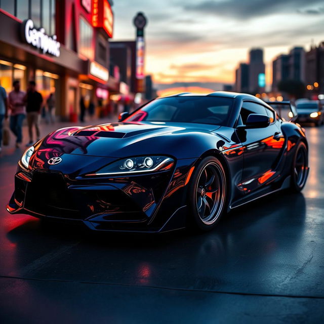 A stunning transformation of a Toyota Supra into an iconic American muscle car, showcasing a blend of Japanese performance with American styling