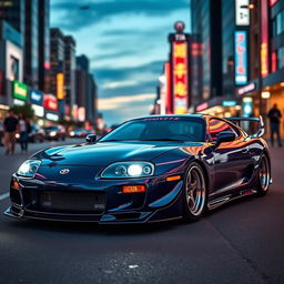 A stunning transformation of a Toyota Supra into an iconic American muscle car, showcasing a blend of Japanese performance with American styling