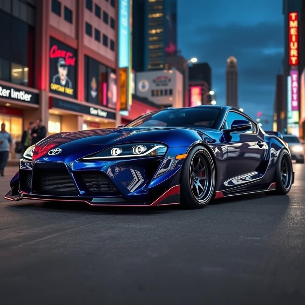 A stunning transformation of a Toyota Supra into an iconic American muscle car, showcasing a blend of Japanese performance with American styling