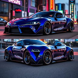 A stunning transformation of a Toyota Supra into an iconic American muscle car, showcasing a blend of Japanese performance with American styling