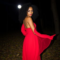 A captivating presentation of a woman with caramel skin, warm brown eyes, and curly black hair that beautifully frames her thin face