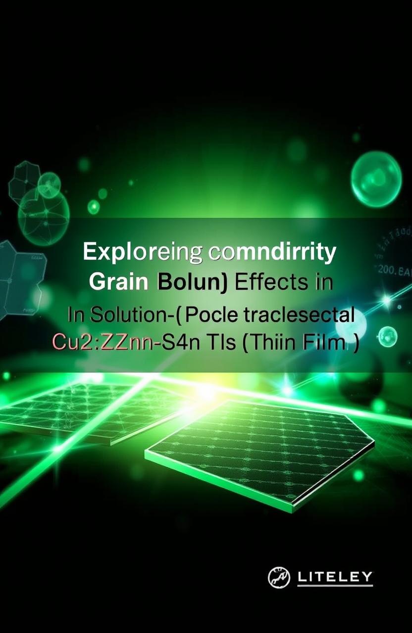 An eye-catching e-book cover design featuring the title "Exploring Grain Boundary Effects in Solution-Processed Cu2ZnSnS4 (CZTS) Thin Film for Solar Cells Application" prominently displayed