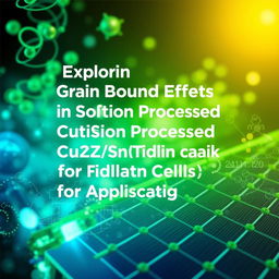 An engaging e-book cover design featuring the title "Exploring Grain Boundary Effects in Solution Processed Cu2ZnSnS4 (CZTS) Thin Film for Solar Cells Application" prominently displayed