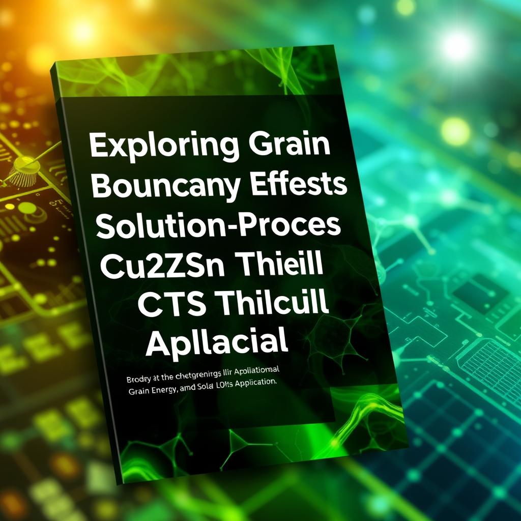 An engaging e-book cover design featuring the title "Exploring Grain Boundary Effects in Solution Processed Cu2ZnSnS4 (CZTS) Thin Film for Solar Cells Application" prominently displayed