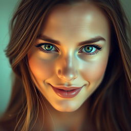 A captivating portrait of a beautiful woman with striking green eyes, her gaze intense and alluring