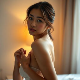 A sensual and artistic portrayal of a 30-year-old Asian woman, embodying elegance and confidence