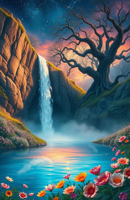 A mystical landscape depicting "Lágrimas del Tiempo" - the Tears of Time