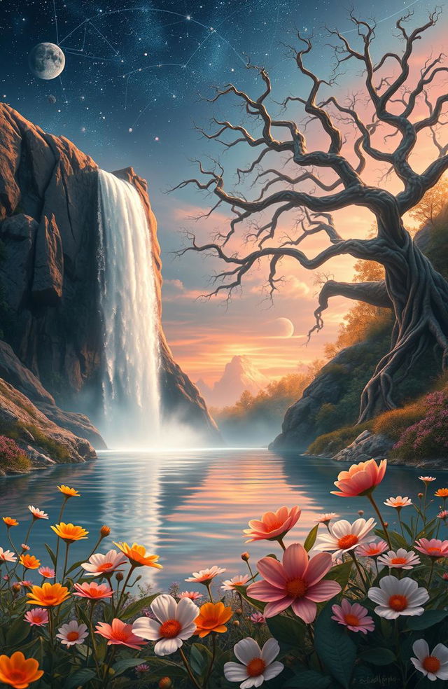 A mystical landscape depicting "Lágrimas del Tiempo" - the Tears of Time