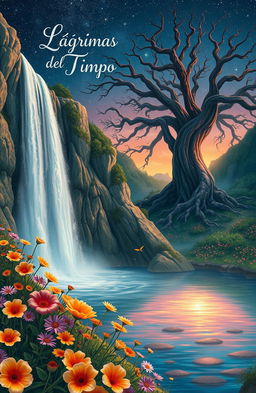 A mystical landscape depicting "Lágrimas del Tiempo" - the Tears of Time