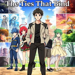 An anime cover illustrating multiple story arcs featuring four distinct characters in each story, all tied together with a central male character representing the conclusion of their journeys