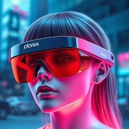 A futuristic technological eyewear designed with an integrated camera and sound features, showcasing sleek lines and a modern aesthetic