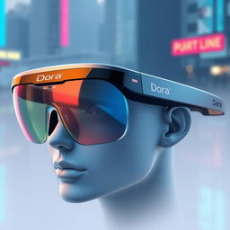 A futuristic technological eyewear designed with an integrated camera and sound features, showcasing sleek lines and a modern aesthetic