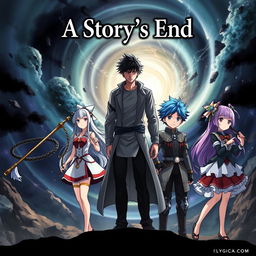 An anime cover depicting multiple story arcs featuring four distinct characters, each representing a unique narrative with their own endings
