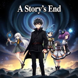 An anime cover depicting multiple story arcs featuring four distinct characters, each representing a unique narrative with their own endings