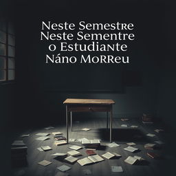 A book cover design featuring a dark and somber atmosphere, depicting a desolate, empty classroom with scattered books and crumpled papers on the floor, dim lighting creating heavy shadows, with a lone, broken desk in the foreground