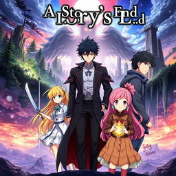 An anime cover featuring multiple intertwined stories about four unique characters, each on their own journey leading to different endings