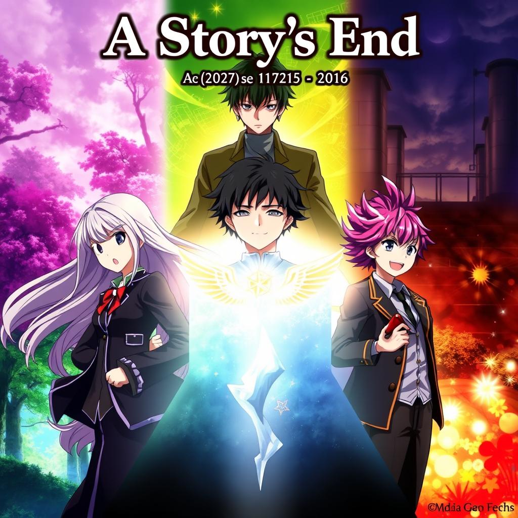 An anime cover showcasing multiple story arcs featuring two male characters and two female characters, each on their own journey leading to individual endings