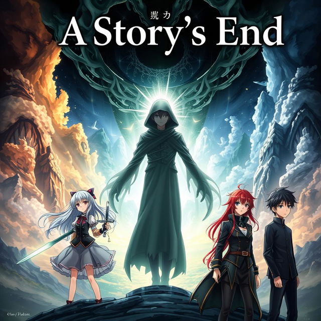 An anime cover illustrating multiple storylines featuring two male characters and two female characters, each on their own journey leading to distinct endings