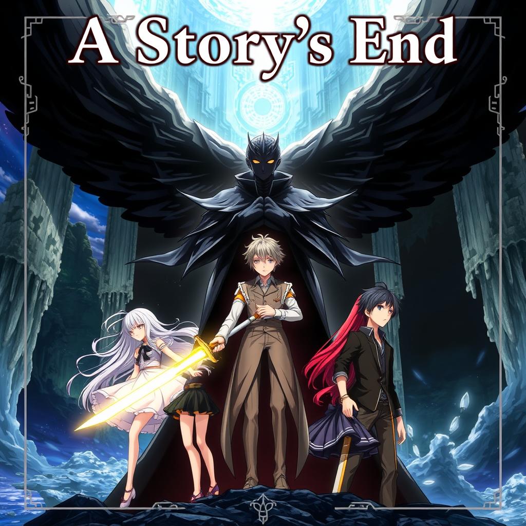 An anime cover illustrating multiple storylines featuring two male characters and two female characters, each on their own journey leading to distinct endings