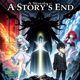 An anime cover illustrating multiple storylines featuring two male characters and two female characters, each on their own journey leading to distinct endings