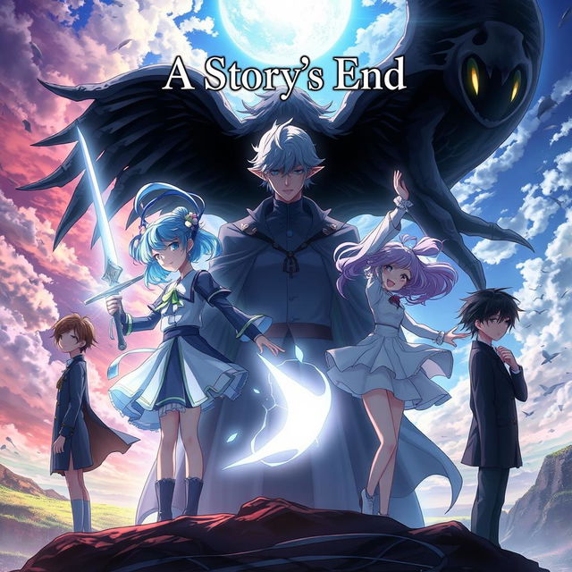 An anime cover depicting various storylines featuring two male characters and two female characters, each exploring their own unique paths culminating in different endings