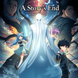 An anime cover depicting various storylines featuring two male characters and two female characters, each exploring their own unique paths culminating in different endings