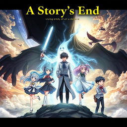 An anime cover depicting various storylines featuring two male characters and two female characters, each exploring their own unique paths culminating in different endings