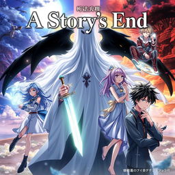 An anime cover depicting various storylines featuring two male characters and two female characters, each exploring their own unique paths culminating in different endings