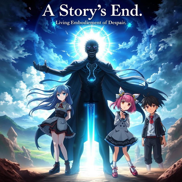 An anime cover showcasing a collection of intertwining storylines featuring two male characters and two female characters, each embarking on their own journeys that lead to unique endings