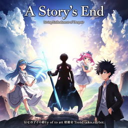 An anime cover showcasing a collection of intertwining storylines featuring two male characters and two female characters, each embarking on their own journeys that lead to unique endings