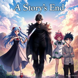 An anime cover showcasing a collection of intertwining storylines featuring two male characters and two female characters, each embarking on their own journeys that lead to unique endings