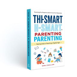 A modern parenting book cover design featuring a vibrant yet soothing color scheme of white and blue