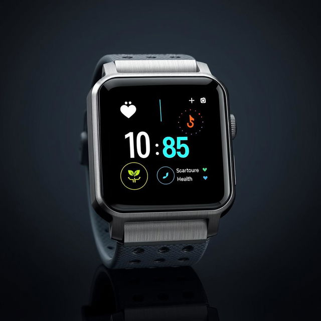 An advanced technology-inspired smart watch showcased prominently against a dark, sleek background