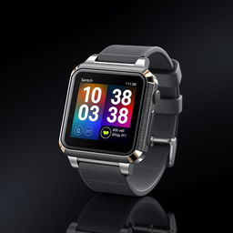 An advanced technology-inspired smart watch showcased prominently against a dark, sleek background