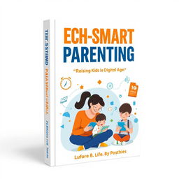 A modern parenting book cover design aimed at adult parents aged 25-45, featuring a vibrant color scheme of white, blue, and orange