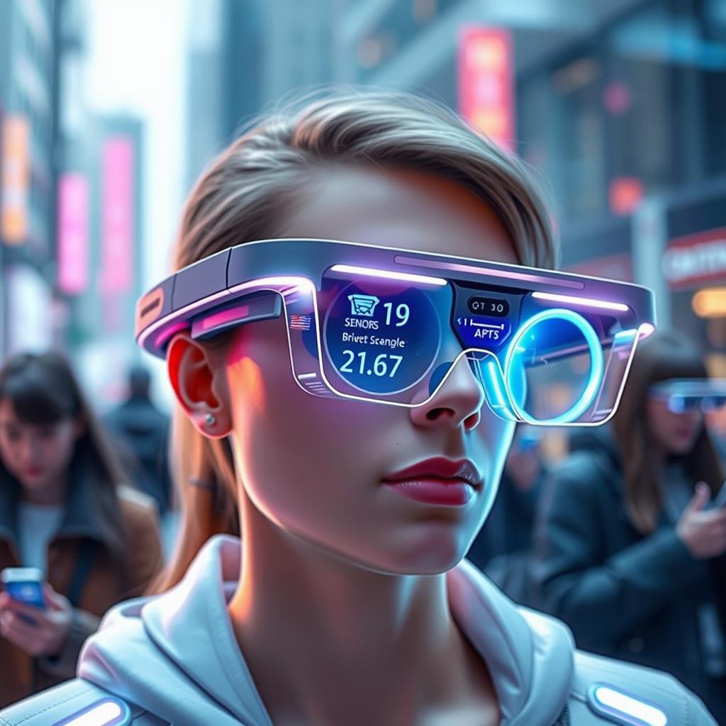 A futuristic pair of smart glasses equipped with artificial intelligence capabilities