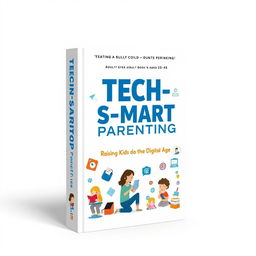 An eye-catching parenting book cover design aimed at adults aged 25-45, featuring a vibrant color scheme of white, blue, and orange