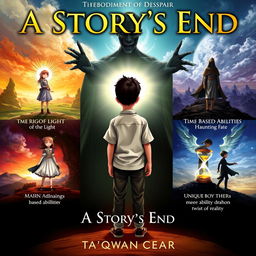 The cover of the book titled 'A Story's End' by Ta'qwan Ceasar, featuring a central boy standing with his back turned, exhibiting an emotionless glance