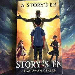 The cover of the book titled 'A Story's End' by Ta'qwan Ceasar, featuring a central boy standing with his back turned, exhibiting an emotionless glance