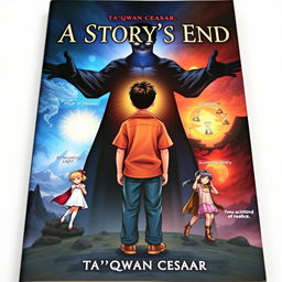 The cover of the book titled 'A Story's End' by Ta'qwan Ceasar, featuring a central boy standing with his back turned, exhibiting an emotionless glance
