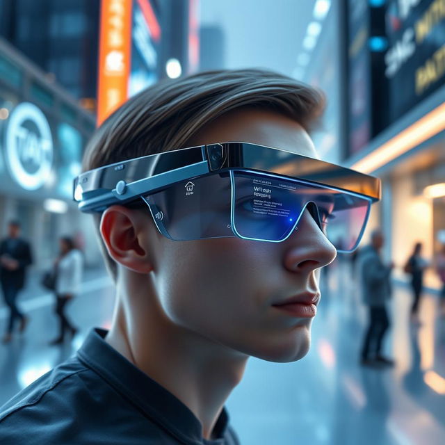 A sleek and modern pair of smart glasses featuring advanced artificial intelligence technology