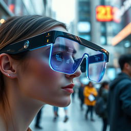 A sleek and modern pair of smart glasses featuring advanced artificial intelligence technology