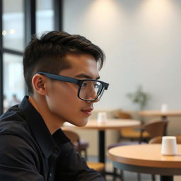 A minimalist design of smart glasses with artificial intelligence, allowing users to access their messages seamlessly
