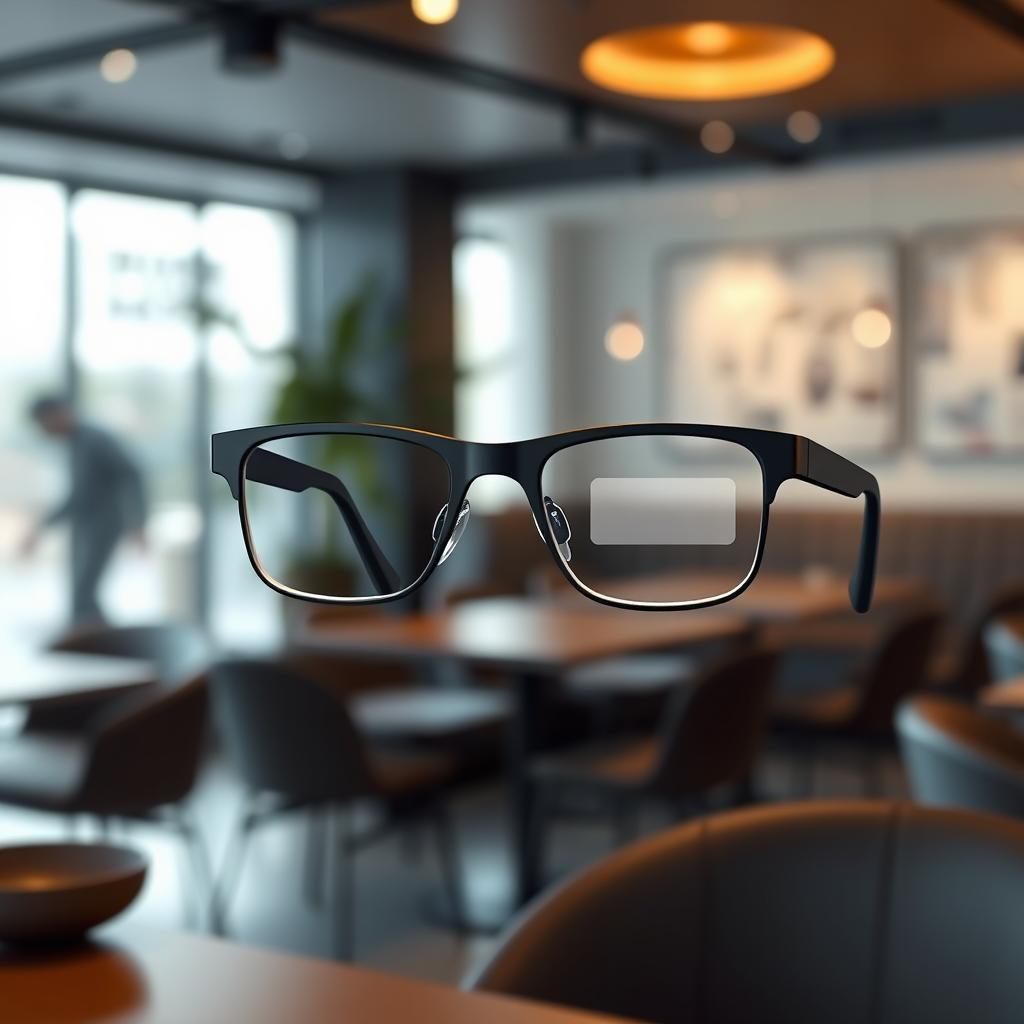 A minimalist design of smart glasses with artificial intelligence, allowing users to access their messages seamlessly