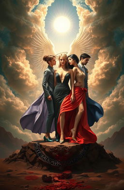 A visually stunning representation of a paradoxical love triangle, showcasing the intense, conflicting emotions of virtue and desire